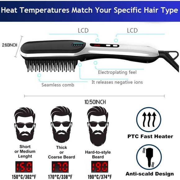 Beard Straightener - Professional Beard Hair Straightening Brush for Men - Picture 3 of 8